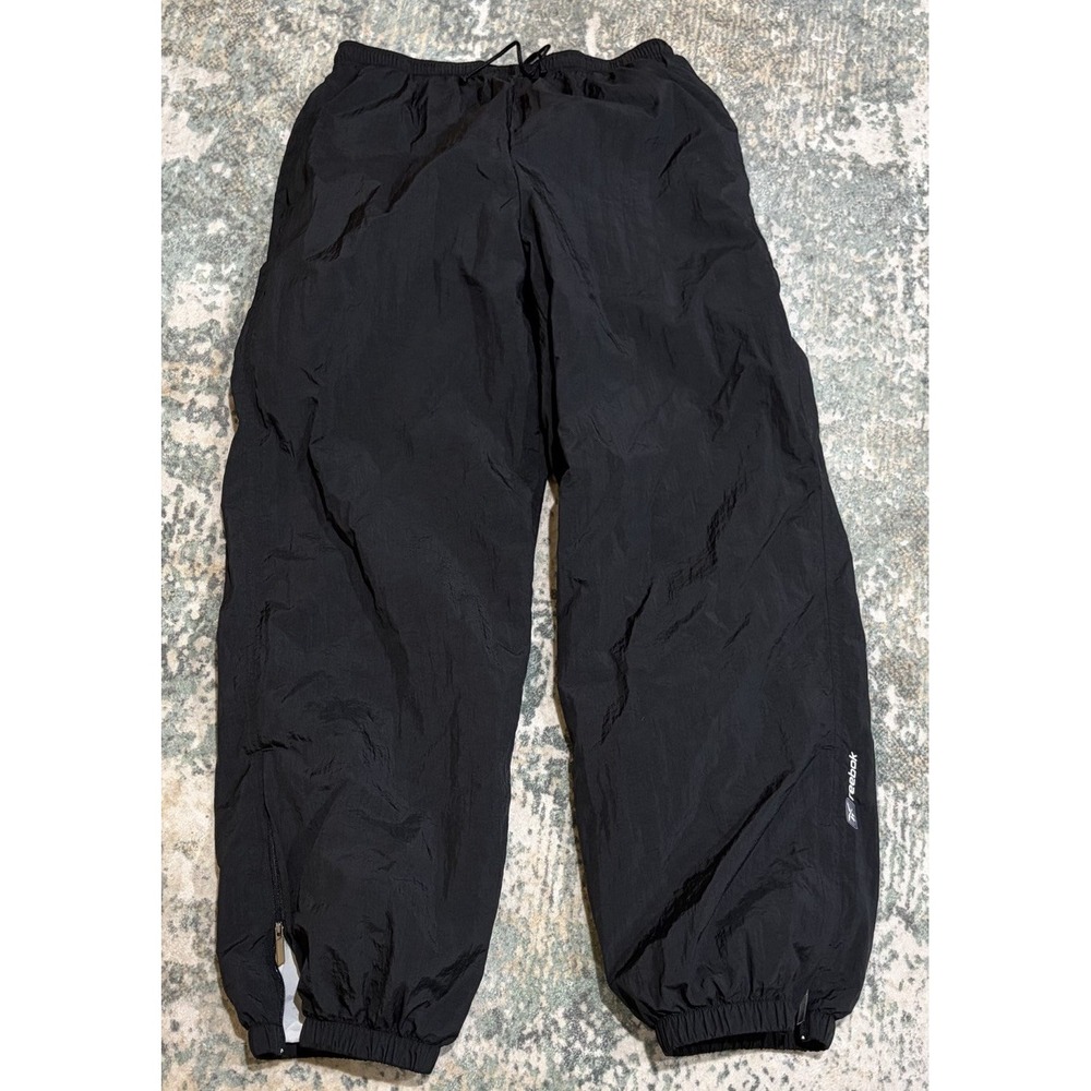 Vintage Reebok Black Nylon Wind Pants Lined Zipper Cuffs Women's Size Large L